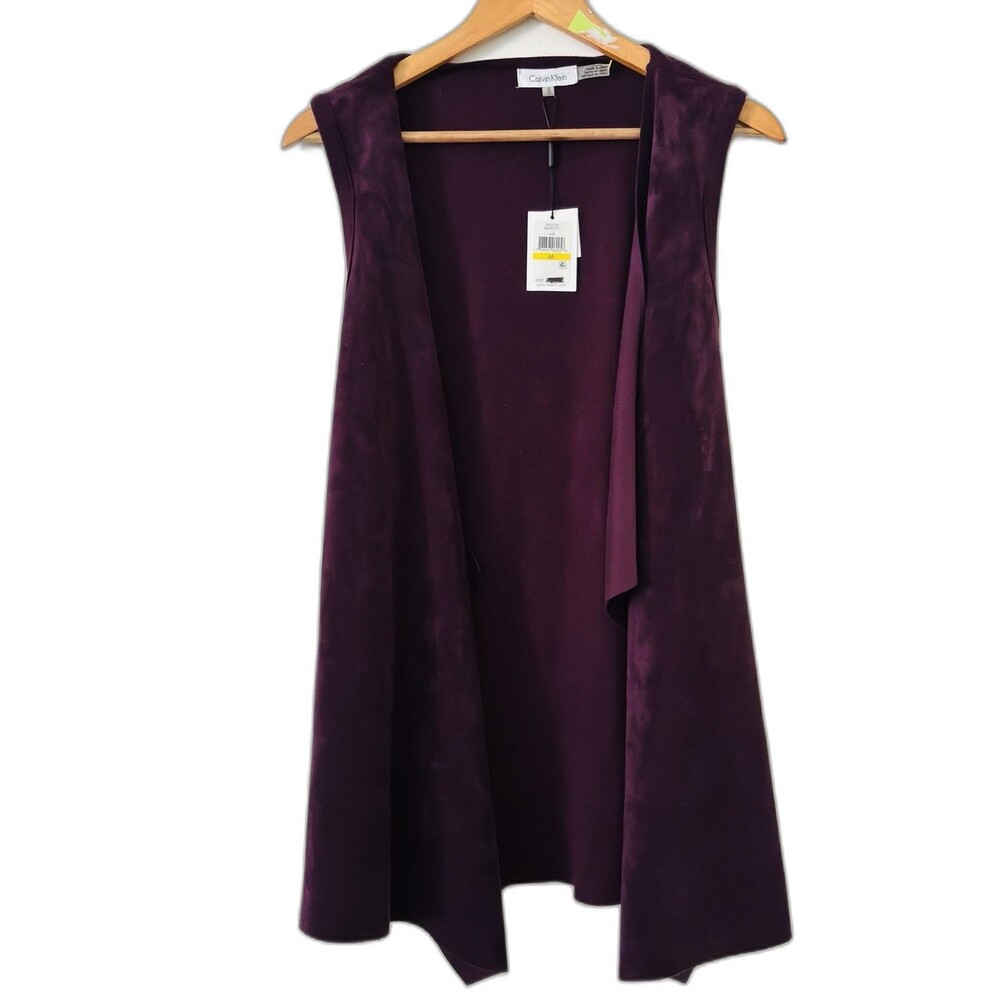 Calvin Klein Suede Waterfall Vest Purple Mixed Media Size M Minimalist Draped